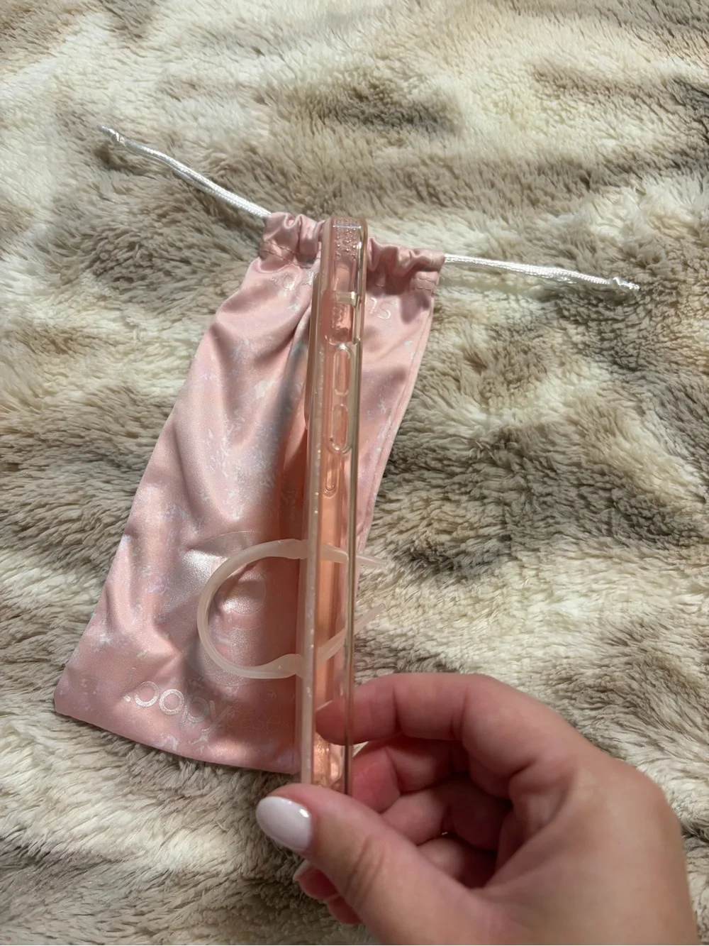 Loopy Case Pink Iridescent Marble Phone Case with Loop Grip